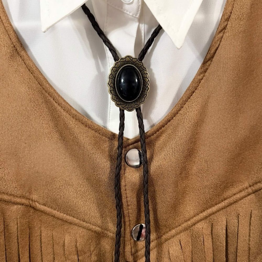 Western Antique Gold Black Stone Bolo Tie Necklace - NWT